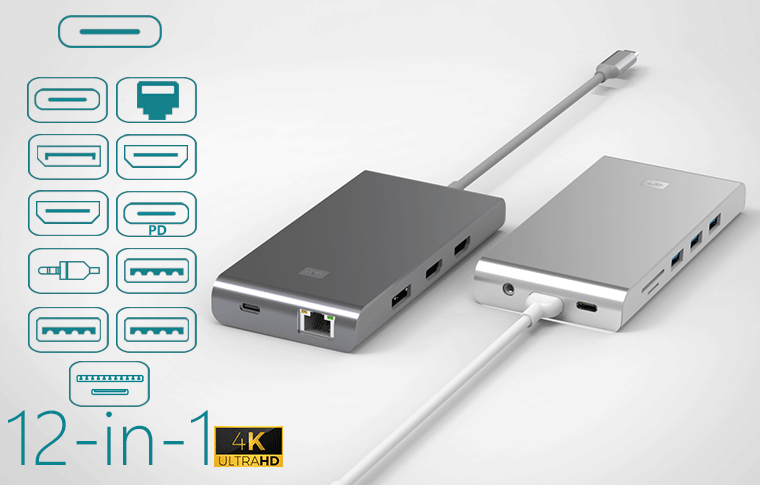 4K 12 in 1 Type C to C/PD/RJ45/DP/HDMI/AUX/A